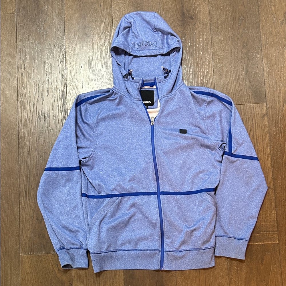 Bench Men's Blue Long Sleeve Full Zip Machin Hoodie Jacket, Size XL